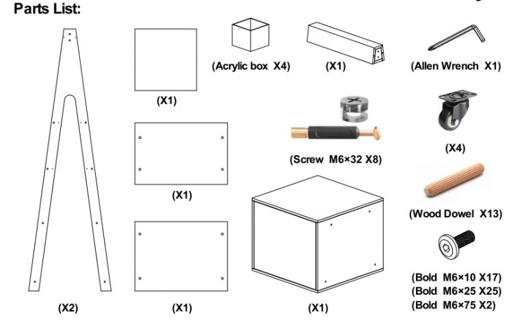 cosmetics display stand part list