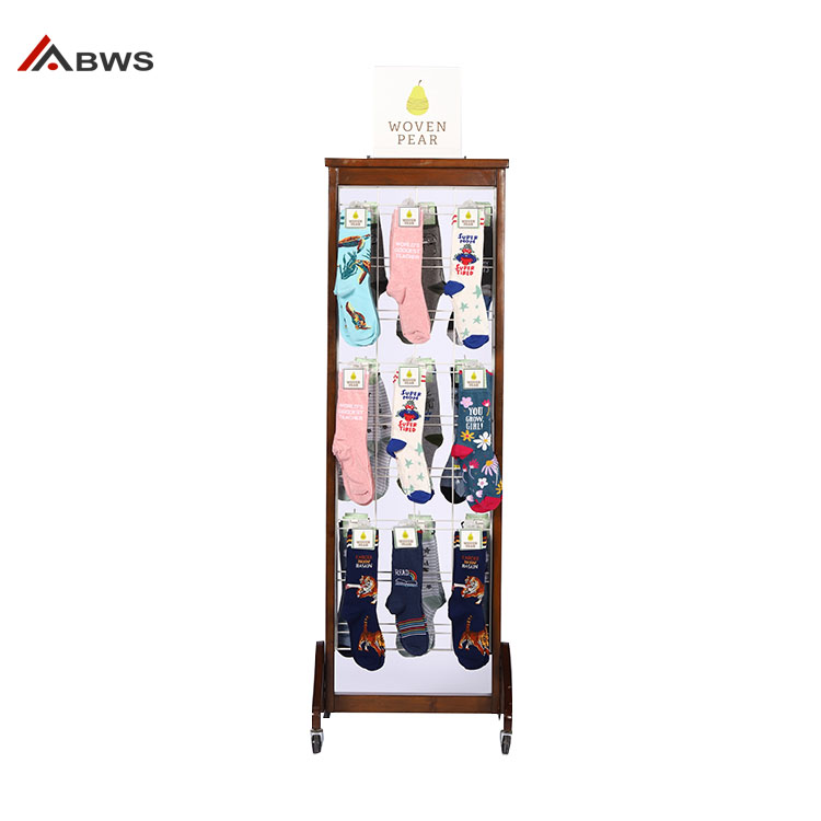 Adequate 2-way Solid Wood Socks Display Stand with Adjustable Hooks