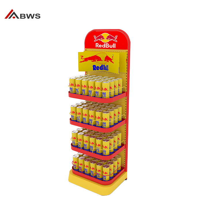 Strong 4-tier Pegboard Energy Drink Display Floor-standing For RedBull