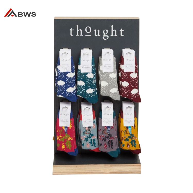 Solid 2-way Plywood Tabletop Sock Display With Metal Hooks