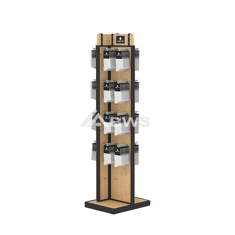 3-way Focused Wooden Sock Display With Metal Frame For Retail Store