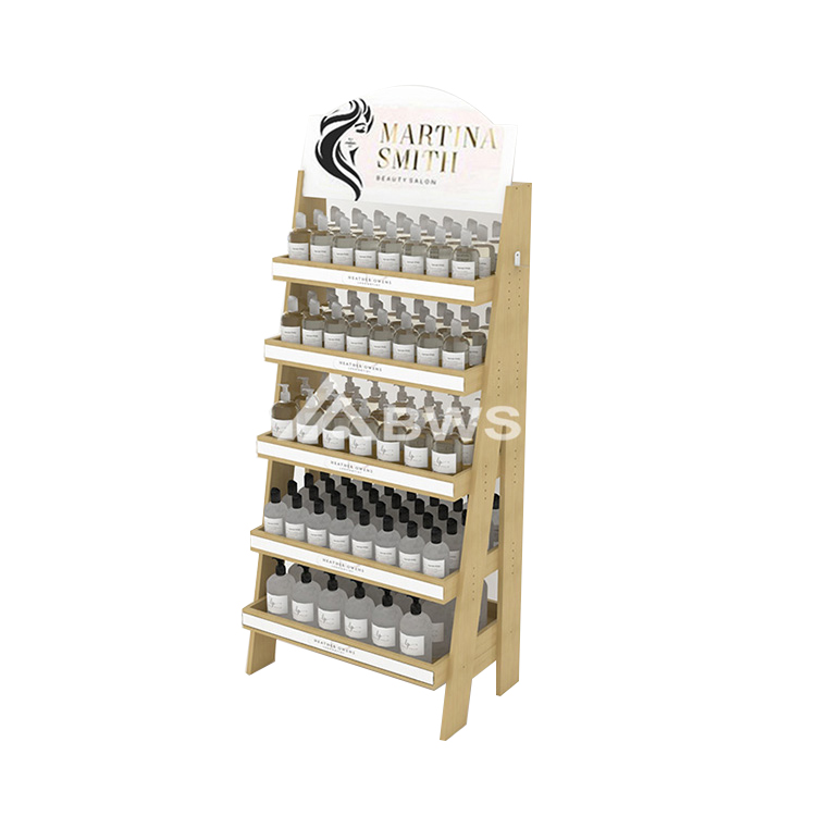 Fun 5-tier Wooden Shampoo Display Racks In A Shape For Retail Stores