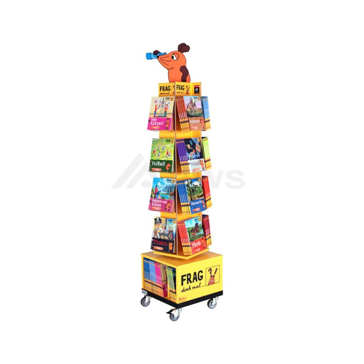 Rotatable 4-Tier Book Display Rack In Attractive Color Made of Wood