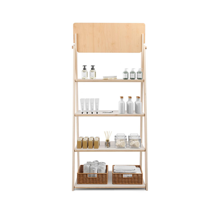 4-Tier Plywood Store Display Shelf Strong in A Shape Eco Friendly