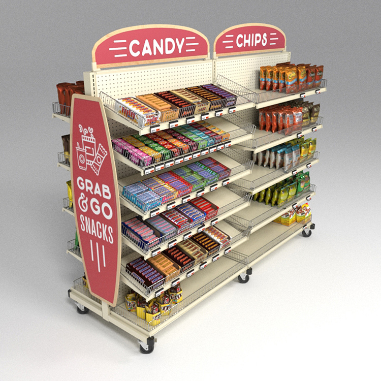 4 Tiers Retail Candy Display Rack Snack Organizer Snack Shelf For